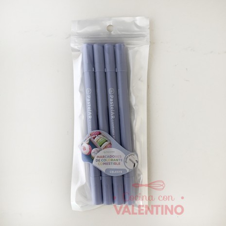 Marcador Comestible Pastelar Doble Punta Celeste - Pack 4 Un