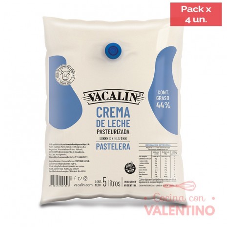 Crema de Leche Vacalin 44% - 5 Lt - Pack 4 Un.